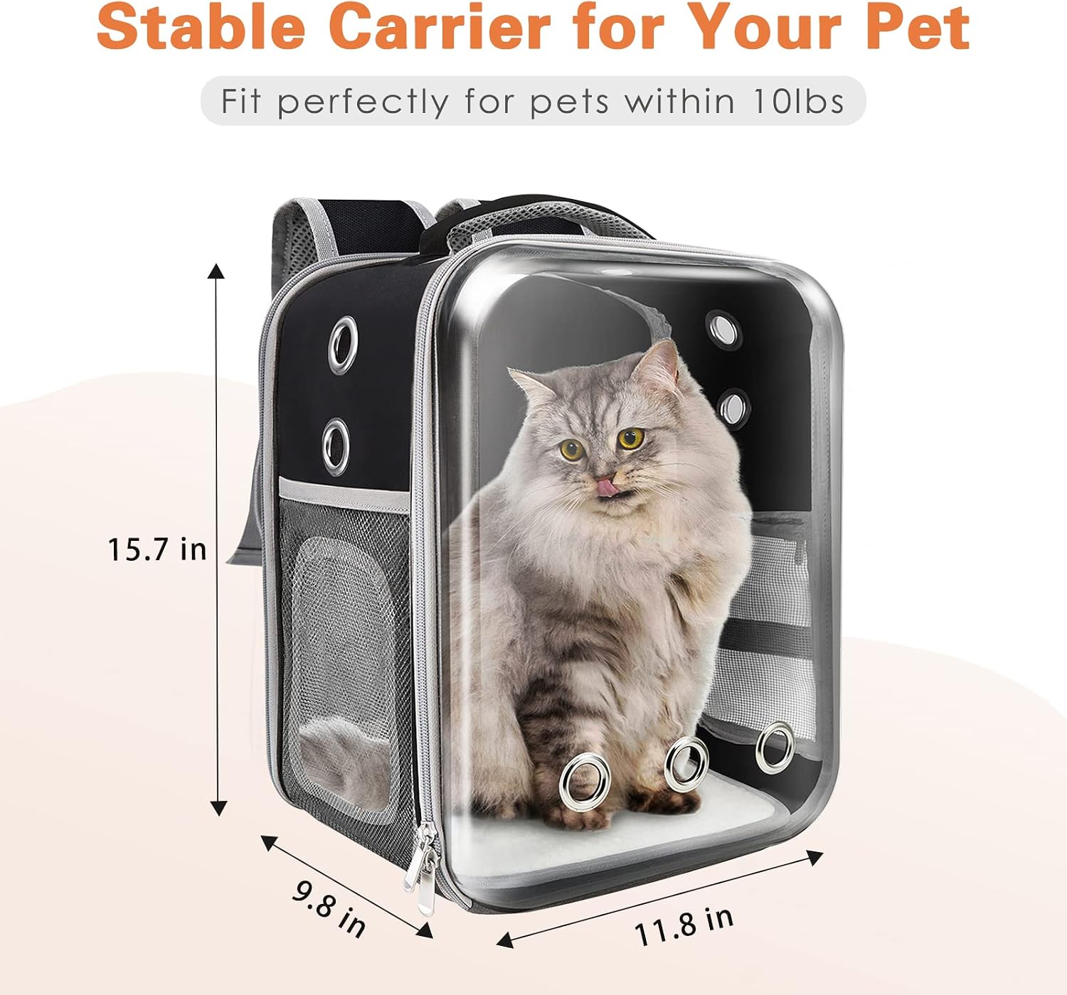 Prodigen Cat Backpack Carriers, Foldable Pet Backpack Carriers for Cats Puppy Dogs and Birds, Ventilate Transparent Capsule Carrier Backpack for Travel Use-Black