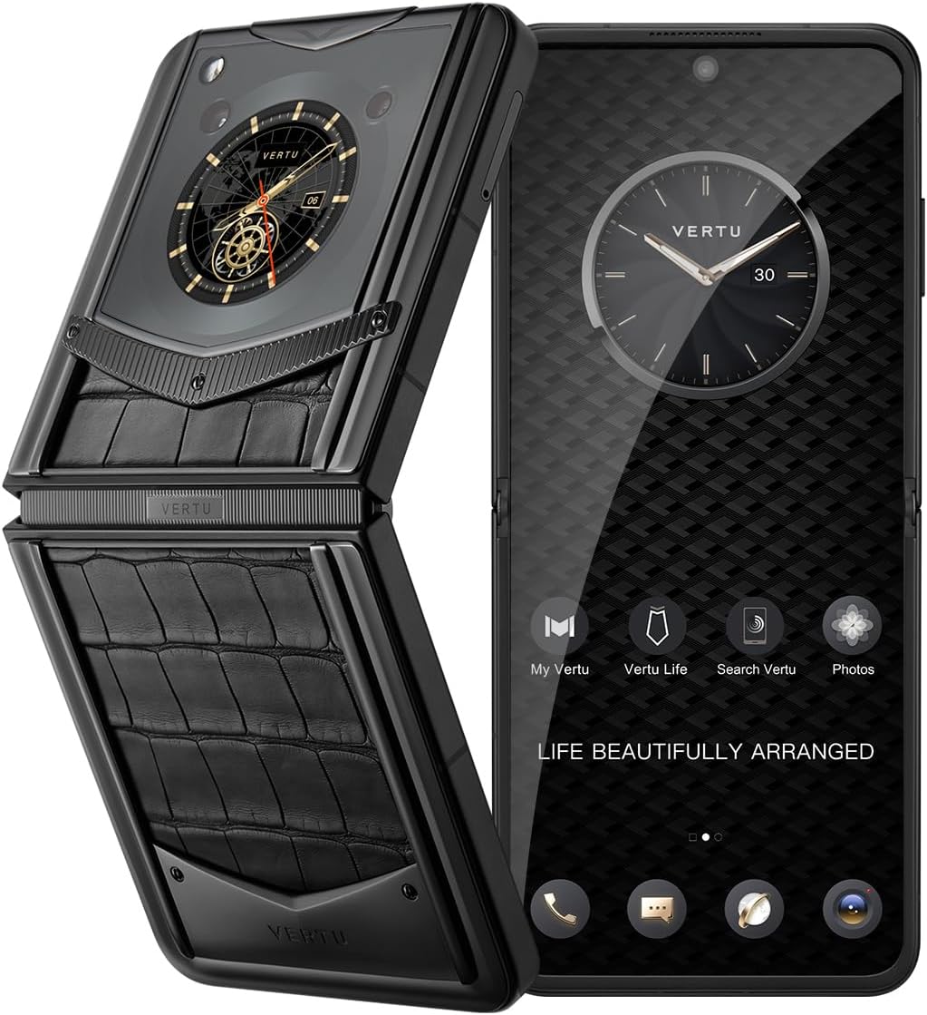 Vertu IRONFLIP Alligator Skin Flip Cell Phone, Unlocked Android 5G Smartphone, Foldable Design, One-Hand Control, 50MP Camera, 12G+512G, Dual SIM, 6.9" 120Hz OLED, 65W Fast Charge (Basalt Black)