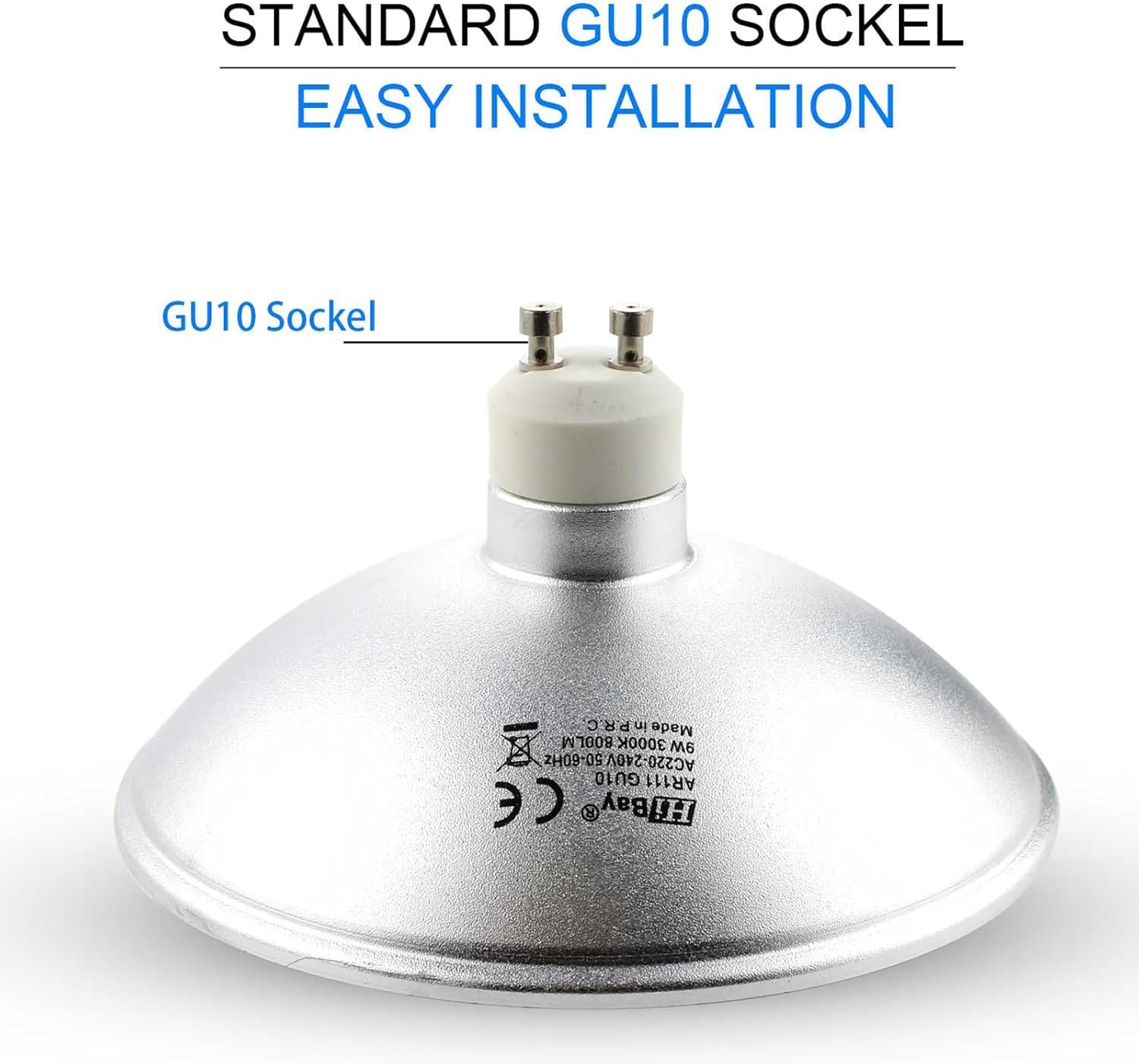 HiBay 4er Leuchtmittel GU10 LED AR111 Strahler Lampe 9W Spot Reflektor Ersatz für 75W Halogenlampen,800lm 3000K 120° Warmweiß,LED-Glühlampe für Restaurant, Kantine, Wohnzimmer