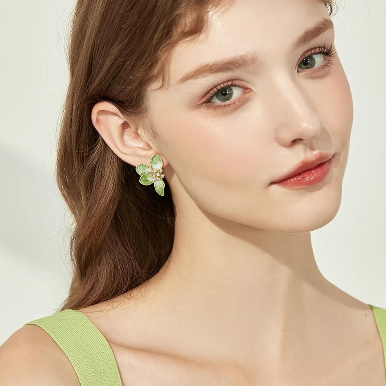 FANZE Irregular Petals Statement Earrings for Women, Pink Green Blue Flower Cute Floral Rhinestone Enamel Earring Stud Trendy Hypoallergenic Lightweight Elegant Jewelry Gift - Image 4
