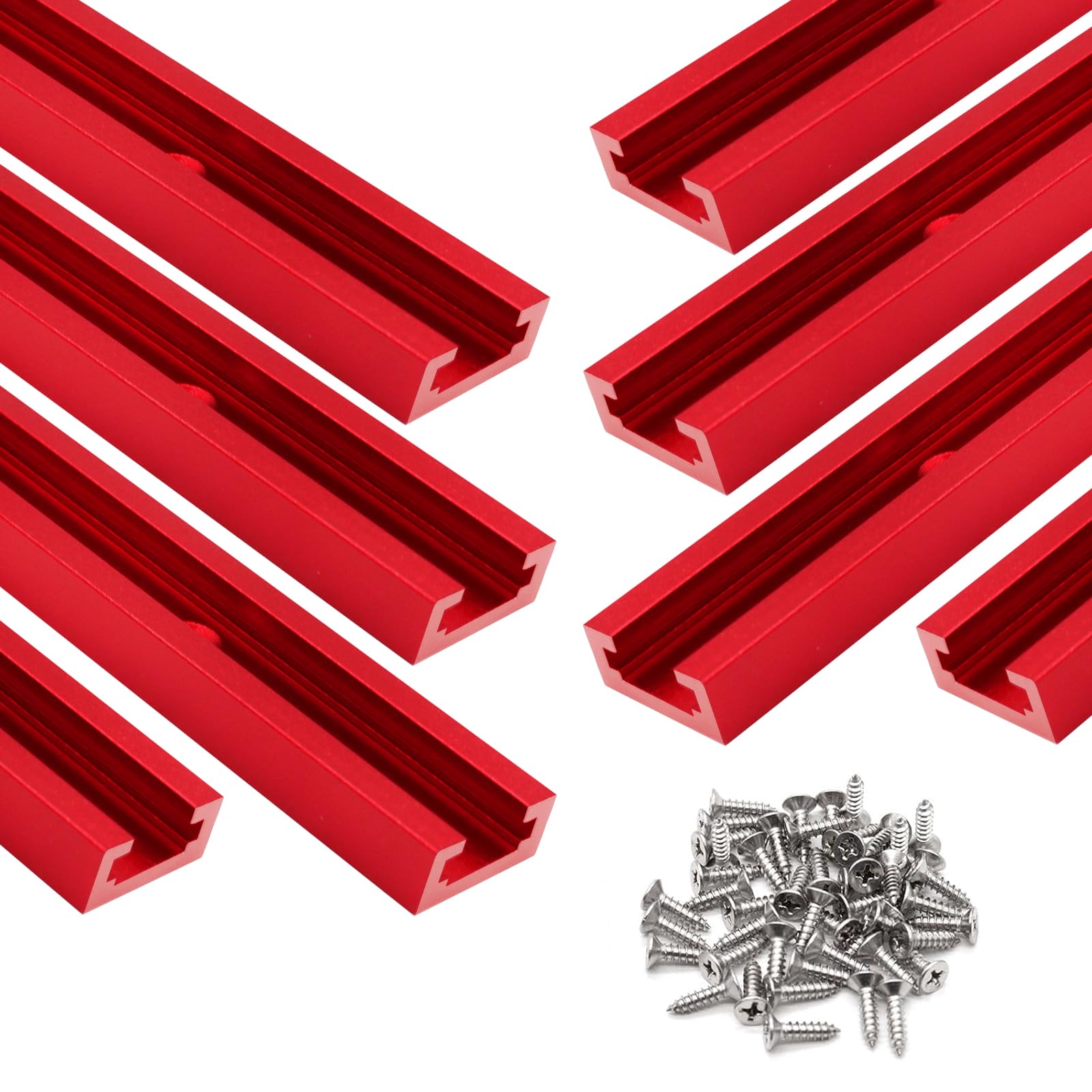 SeekLiny T Tracks for Woodworking,8Pcs Aluminum 12 inch Double Cut Profile Universal with Predrilled Mounting Holes Red