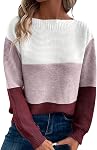 RANPHEE Femmes manches longues Col Col Couleur Bloc Automne Mode Pull tricoté Chandails Hauts de saut