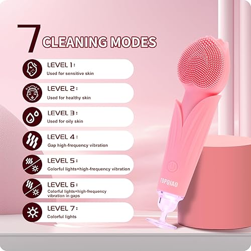 Miniatura 3 de Cepillo de limpieza facial sónico, recargable impermeable exfoliante removedor de maquillaje masaje, instrumento de limpieza eléctrica, lavado
