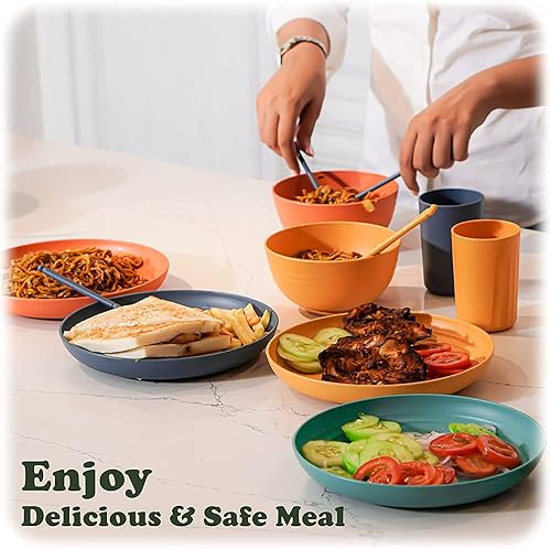 Miniatura 4 de Wheat Straw Dinnerware Sets (48Pcs) Reusable Dishware Sets with Plates, Cups, Knives, Forks and Spoons,Lightweight Camping Dishes,Dishwasher