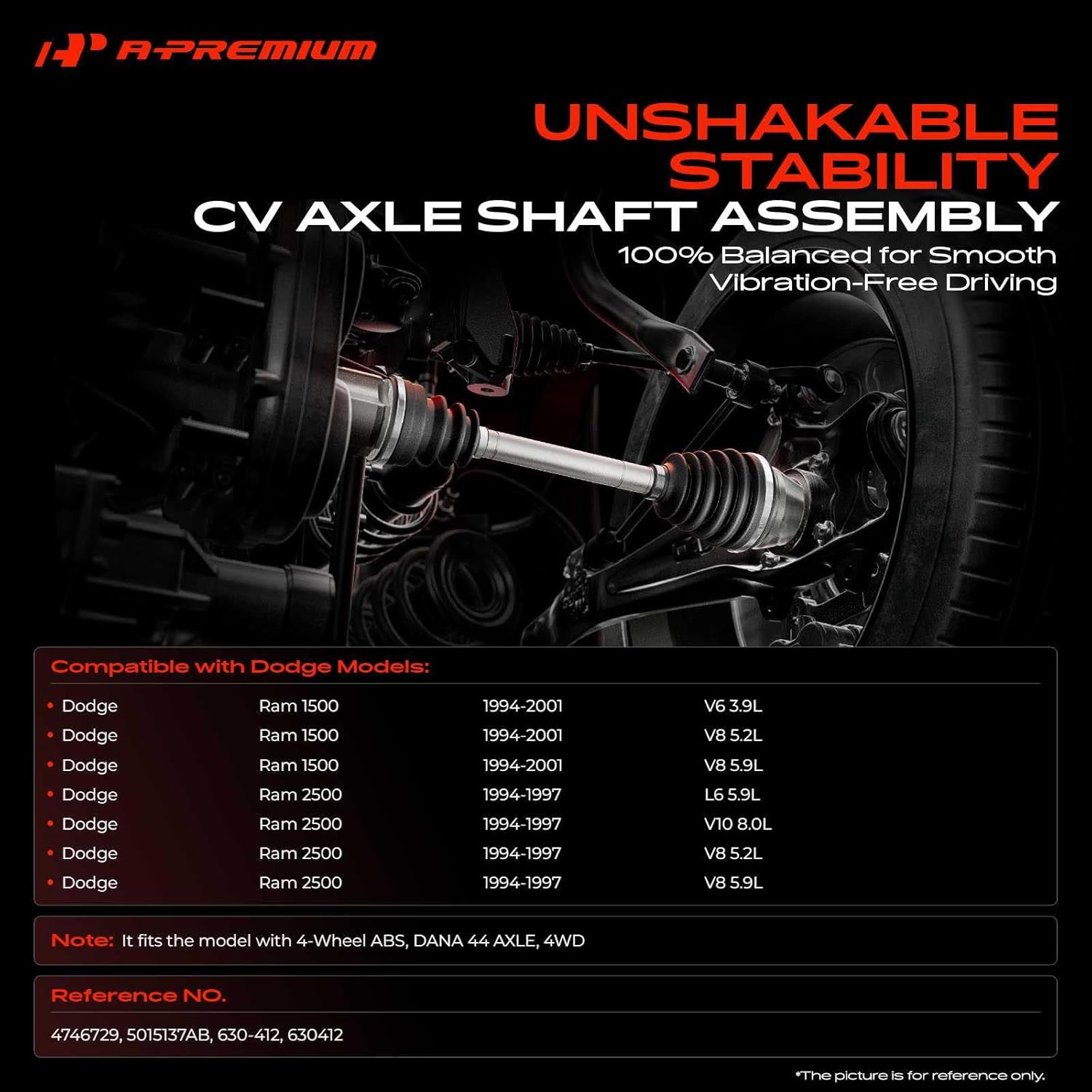 A-Premium CV Axle Shaft Assembly Compatible with Dodge Ram 1500 1994-2001, Ram 2500 1994-1997, 4WD, Front Left Driver Side, Replace# 5015137AB, 4746729