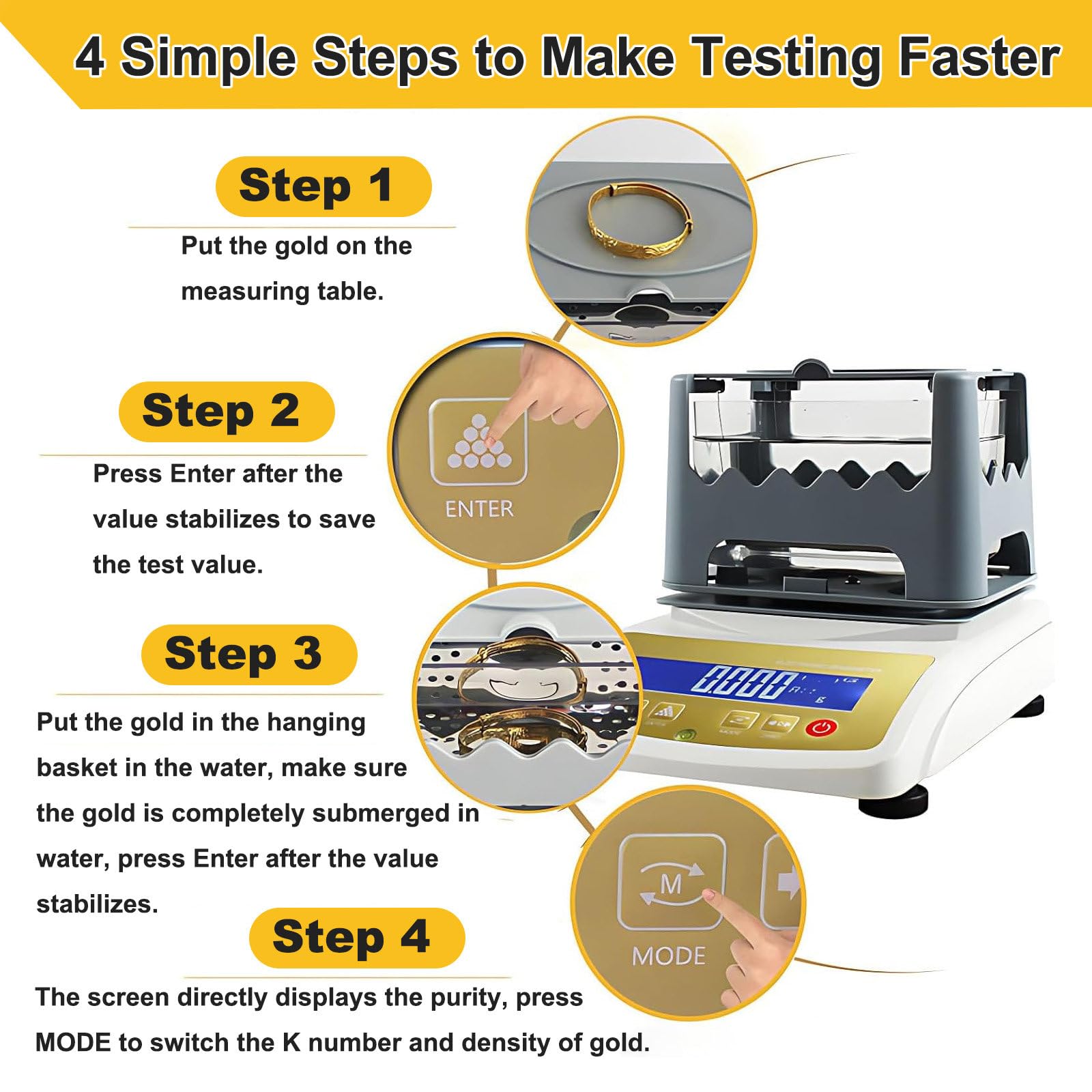 Digitaler elektronischer Gold-Reinheitstester, Edelmetall-Echtheitstester, Goldreinheitsprüfmaschine, Golddichtemessgerät, Reinheitsdichtemessgerät, Genauigkeit auf 0,001 g, Labor x 120 g