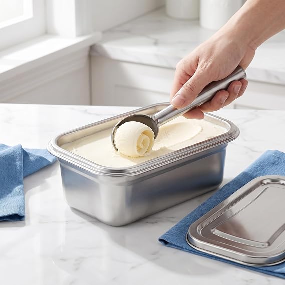 Angoily Ice Cream Container, 2Pcs Stainless Steel 36Oz Airtight Freezer Box