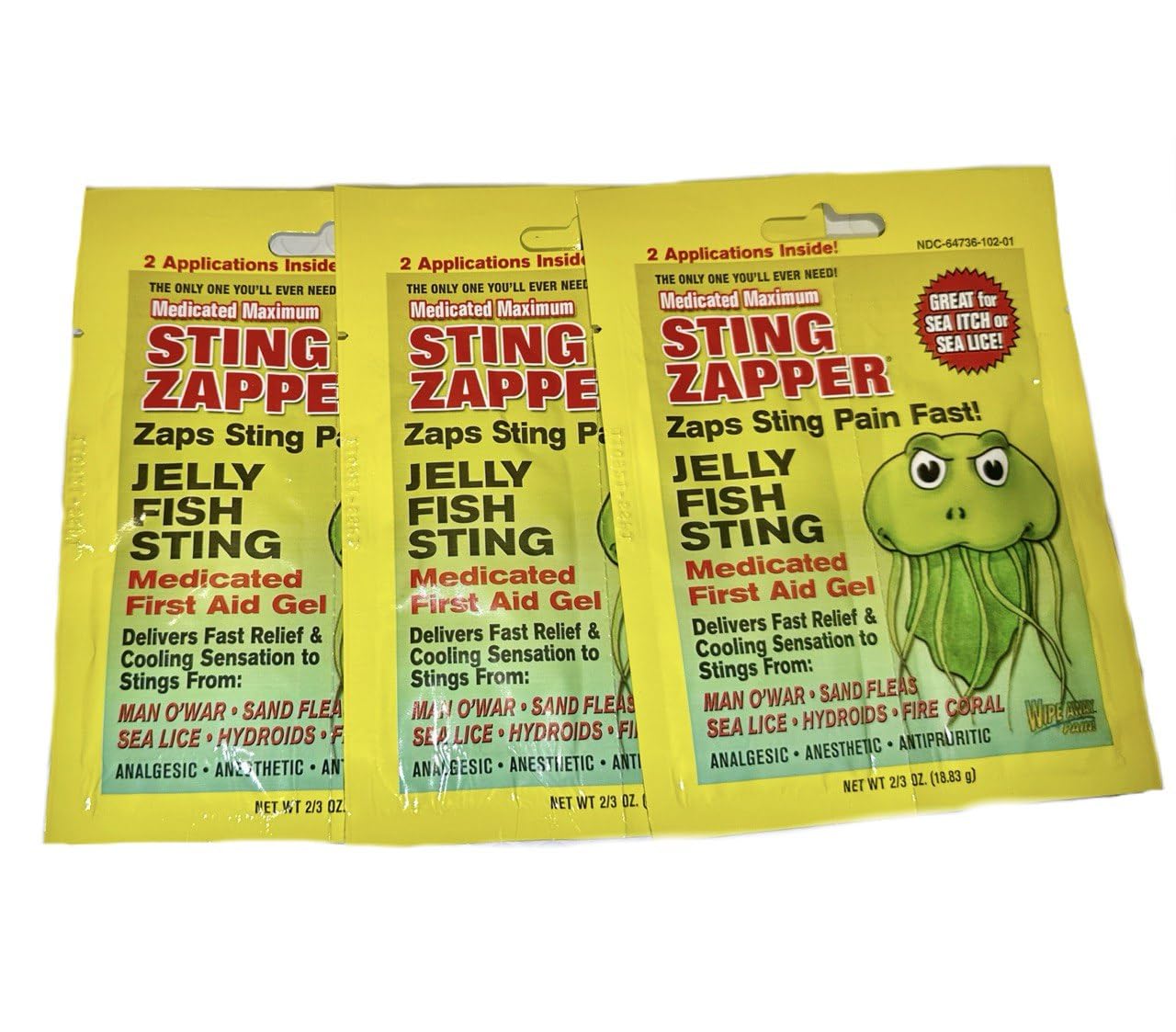 Sting Zapper Jellyfish Sea Life First Aid Gel Wipe Fast