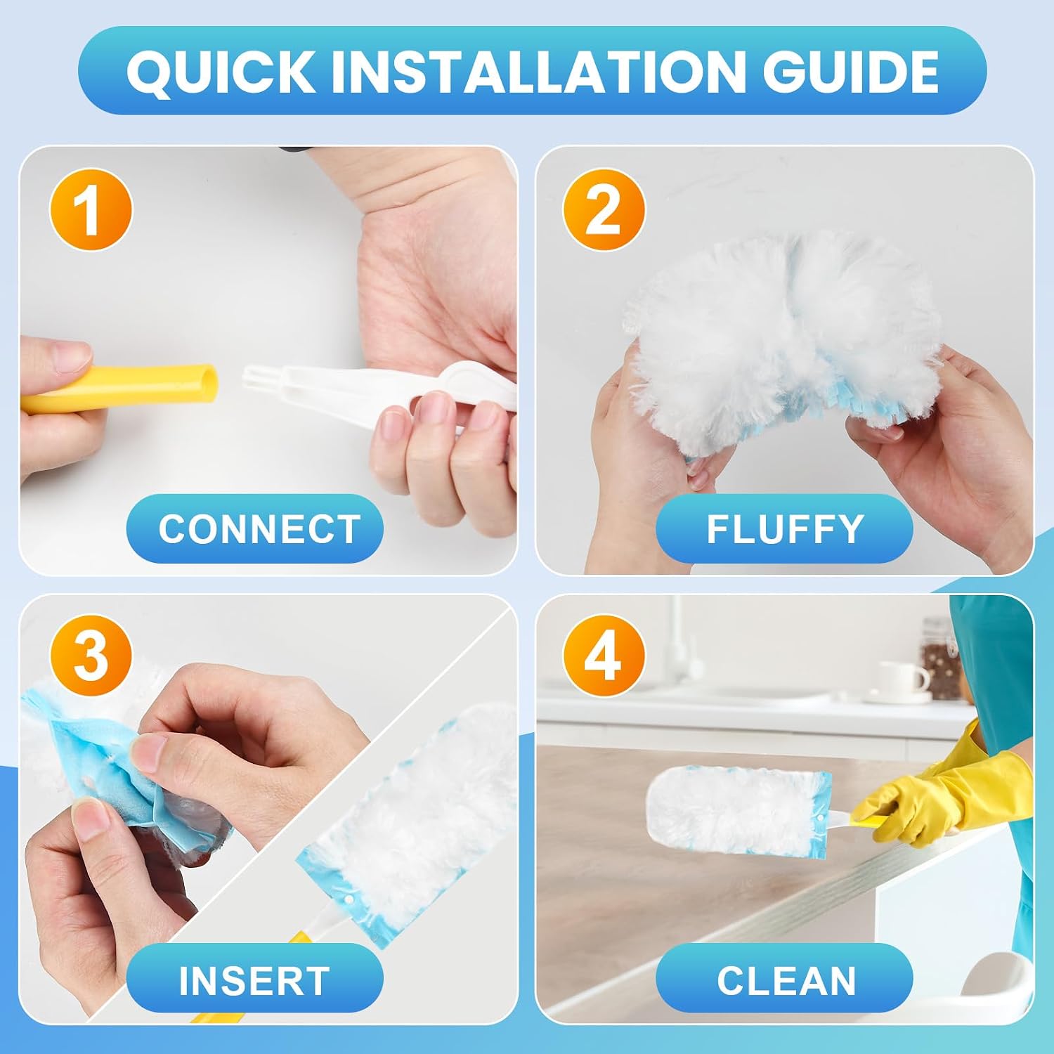 40 Pcs Duster Refill for Swiffer® Duster, 360°Heavy Duty Duster Refills Kit | Strong Electrostatic Adsorption Technology, Suitable for Furniture, Curtains, Offices and Other Scenes with 1 Short Handle