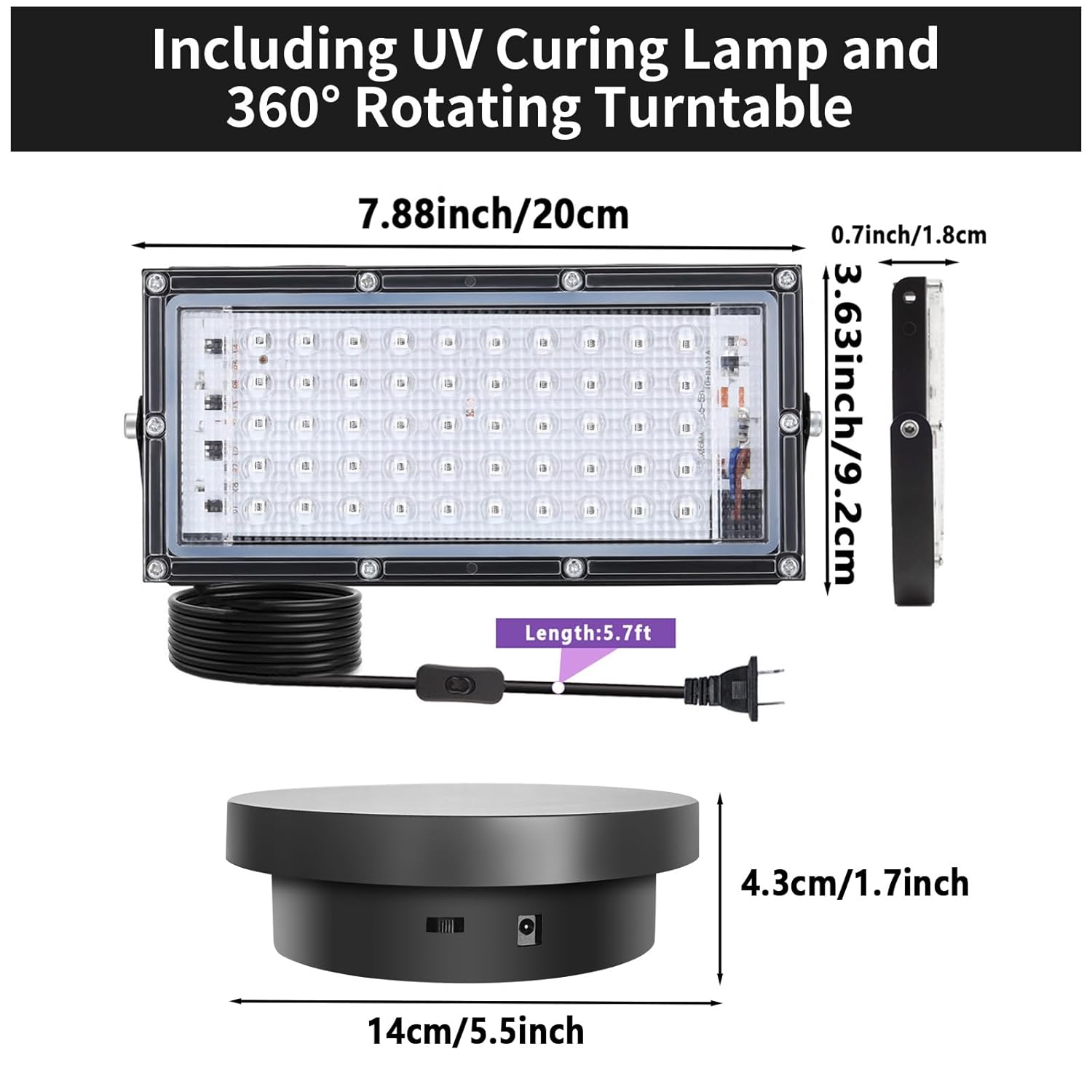 3D Printer UV Resin Curing Light with Turntable 360°Rotating Stand for SLA DLP LCD 3D Printer, Solidify Photosensitive Resin, 405nm UV Affect, DIY Curing Enclosure
