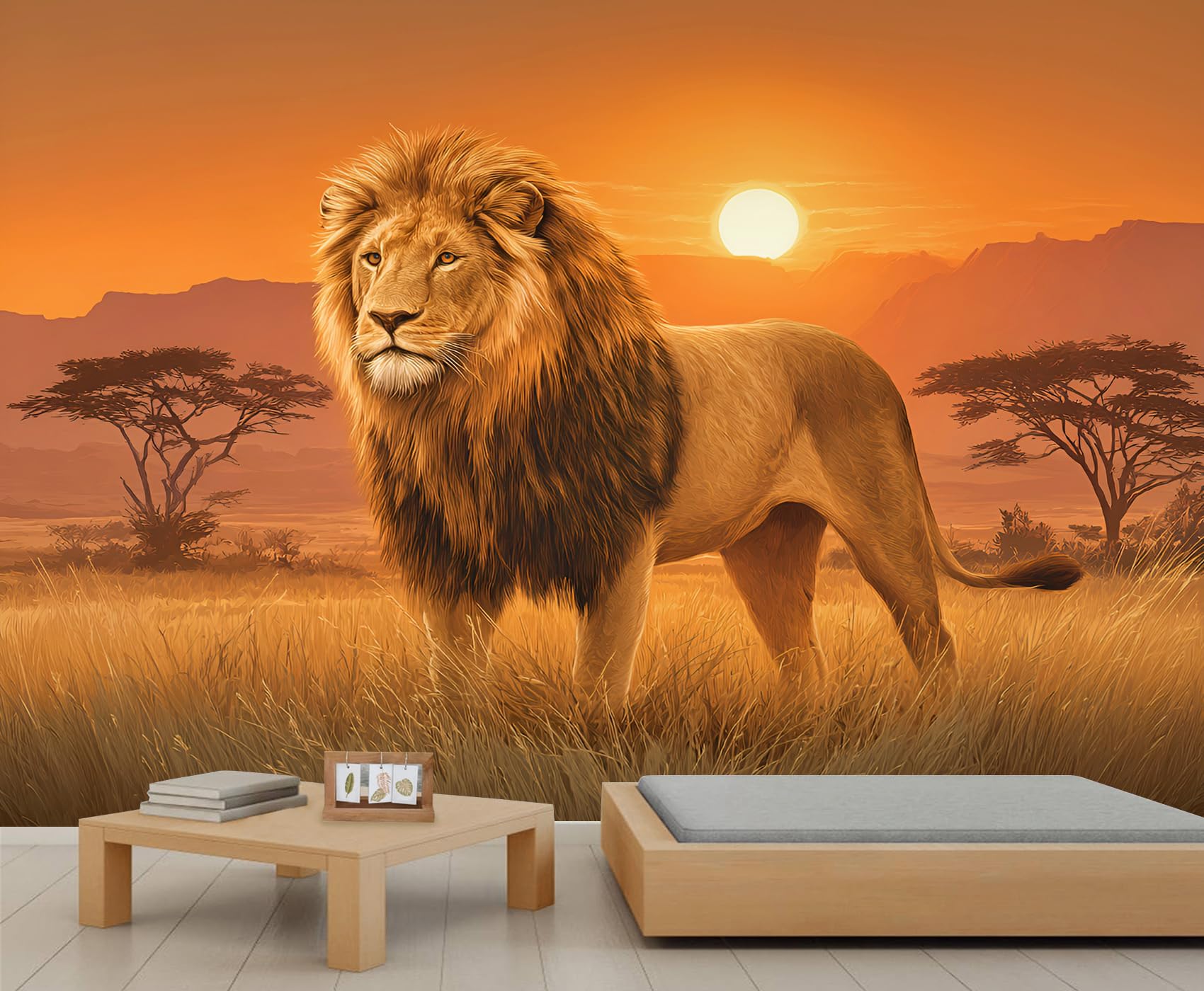 Lion Murals African Savanna Animal Art Deco Wallpaper Wildlife Lion Wallpaper Bedroom for Bedroom Living Room Sofa TV Background Large Wall Mural Poster 350 X 256 cm