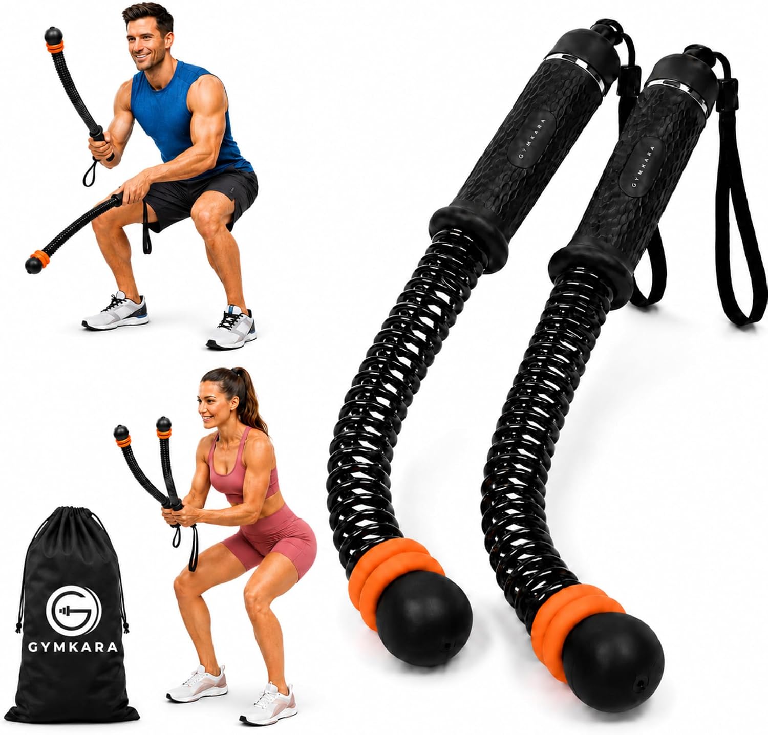 Cordless Battle Ropes - Ropeless, Weighted Portable Battle Ropes for Home Gym, Adjustable Workout Exercise Rope for Arms, Strength, HIIT & Low-Impact Training for Men & Women (Black)