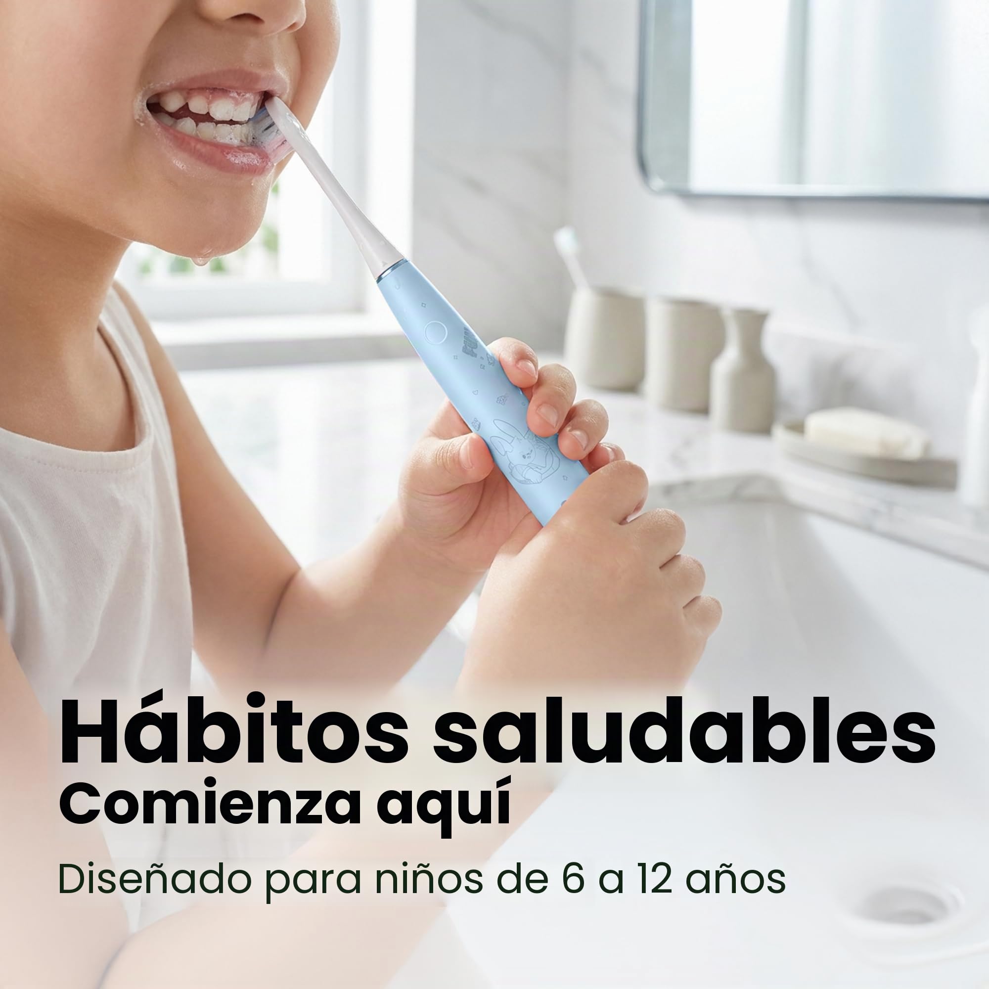 Oclean Cepillo de dientes eléctrico sónico para niños, cerdas suaves aptas para niños, cepillado ultra silencioso, temporizador integrado de 2 minutos, impermeable IPX7, para mayores de 5 años (azul)