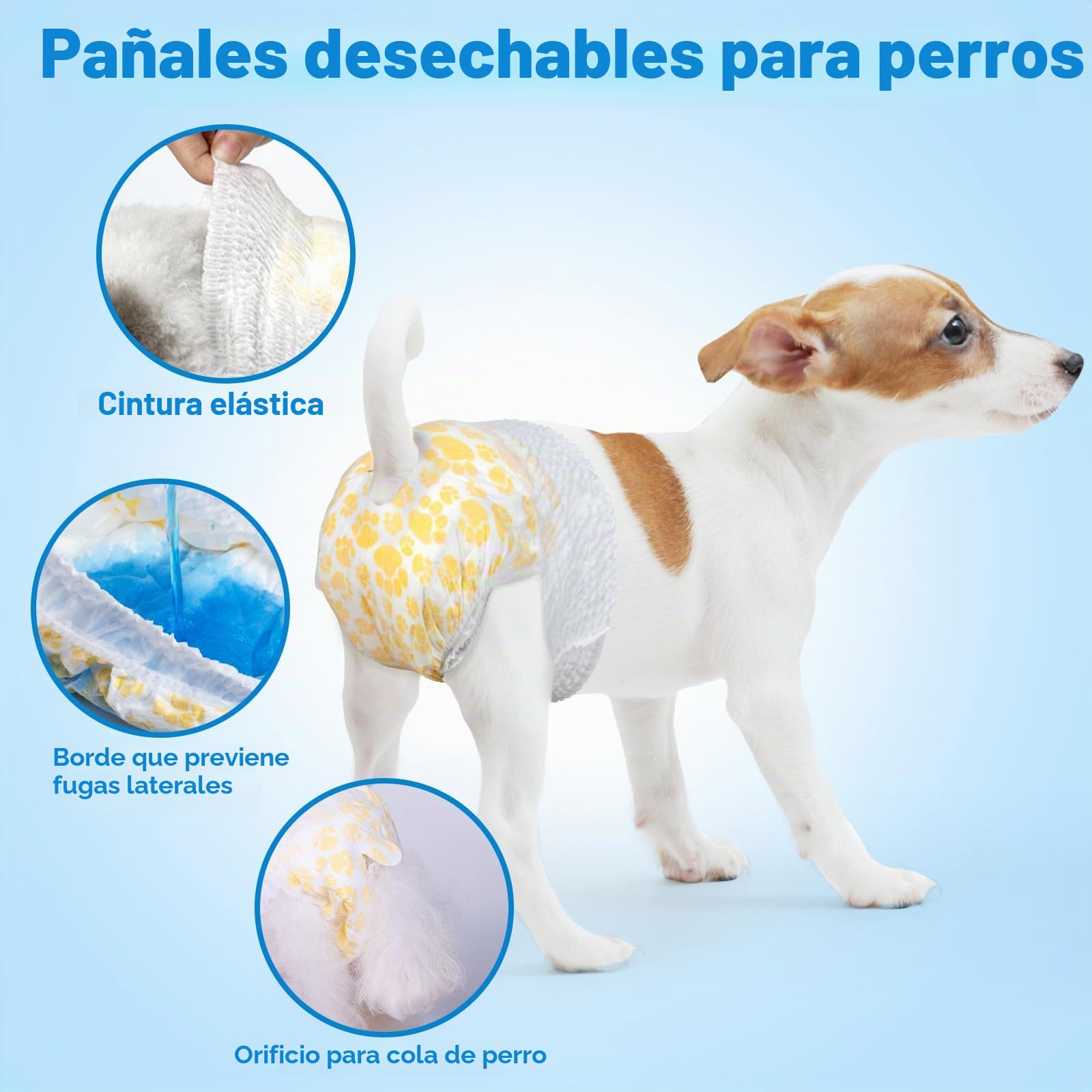 Pañales Desechables L-30 para Perros, Cintura elástica de 360 Grados, se Adapta a Cintura de 30 a 50 cm, pañales Grandes para Calor, período, incontinencia, Entrenamiento
