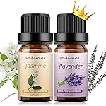 Sedbuwza Lavender Jasmine Essential Oil Set, Lavender Fragrance Oil Jasmine Scent Oil Set for Diffuser, Aromatherapy, Massage, Soap, Candle Making 2 x 10 ml