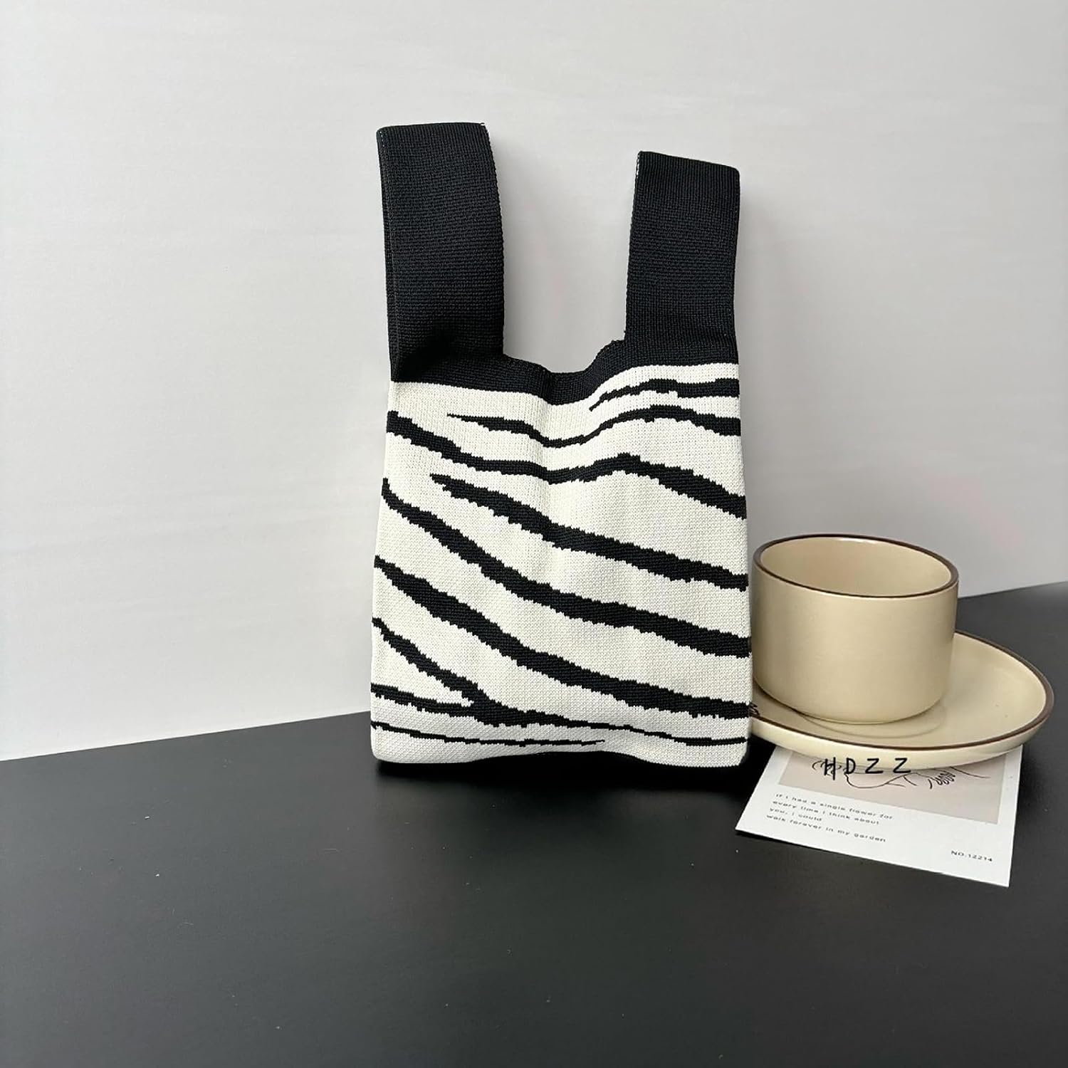 Mini Knit Knot Bag,Small Zebra Wristlet Crochet Tote Purse