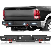 YZONA for Ram 1500 Rear Step Bumper Compatible with 2009-2018 Dodge Ram 1500 & 2019-2024 Ram 1500 Classic Bumper with 4 x 18W LED Lights, License Plate Lights, Paintable Armor & D-rings, Sensor Holes