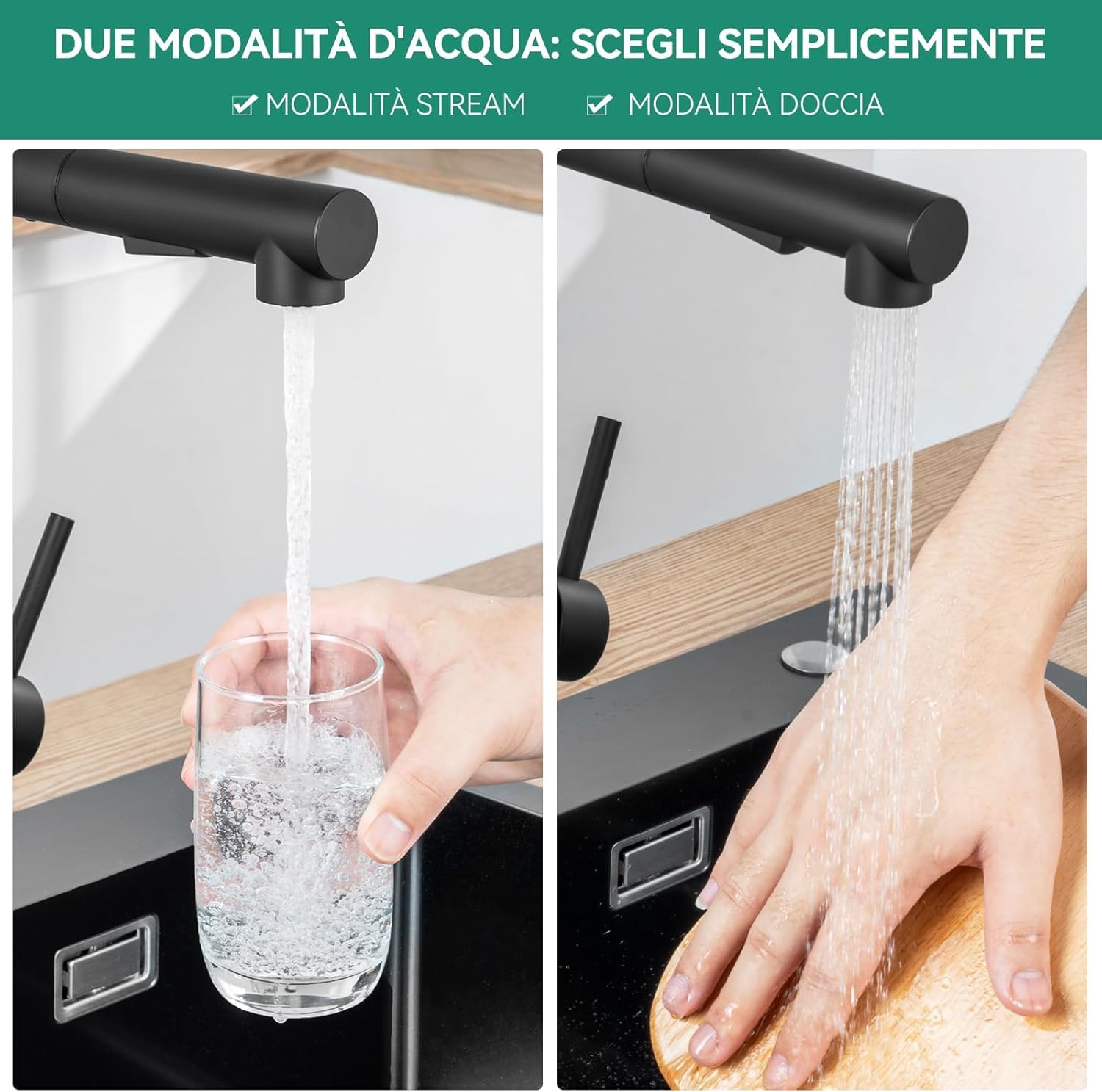 Fregadero ANYCEE Negro 86 por 45 Escurridor Set Mueble 50 cm Grifo Extensible Ducha