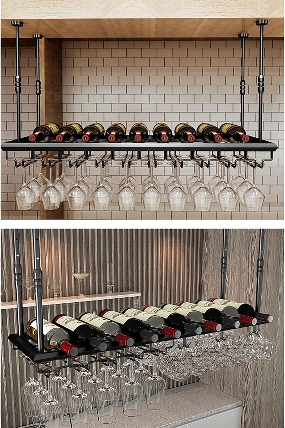 Hanging Wine Glass Holder Ceiling Wine Racks,Vintage Wine Bottle Holder,Adjustable Height,Hanging Wine Glass Hanger,Rustic Wine Holder Stemware Goblets,Decoration Shelf for Restaur