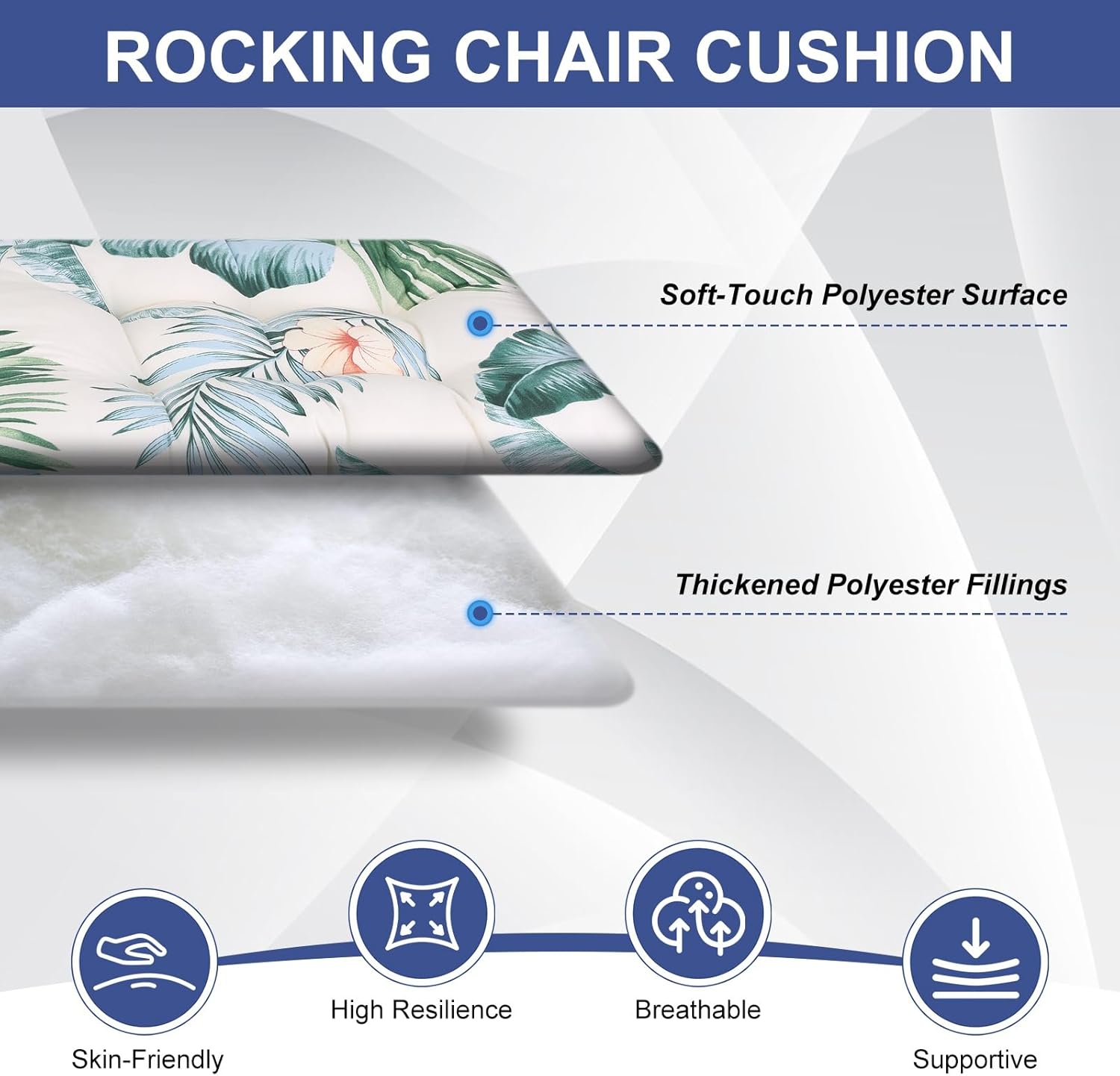 TeqHome Rocking Chair Cushions Set,Fade-Resistant Porch Patio Chair Cushions Pads for Rocker Furniture,Indoor Outdoor Tufted Seat Cushion with Ties & Non-Slip Back Cushion 19 x19 Inch,Beige Color Leaf