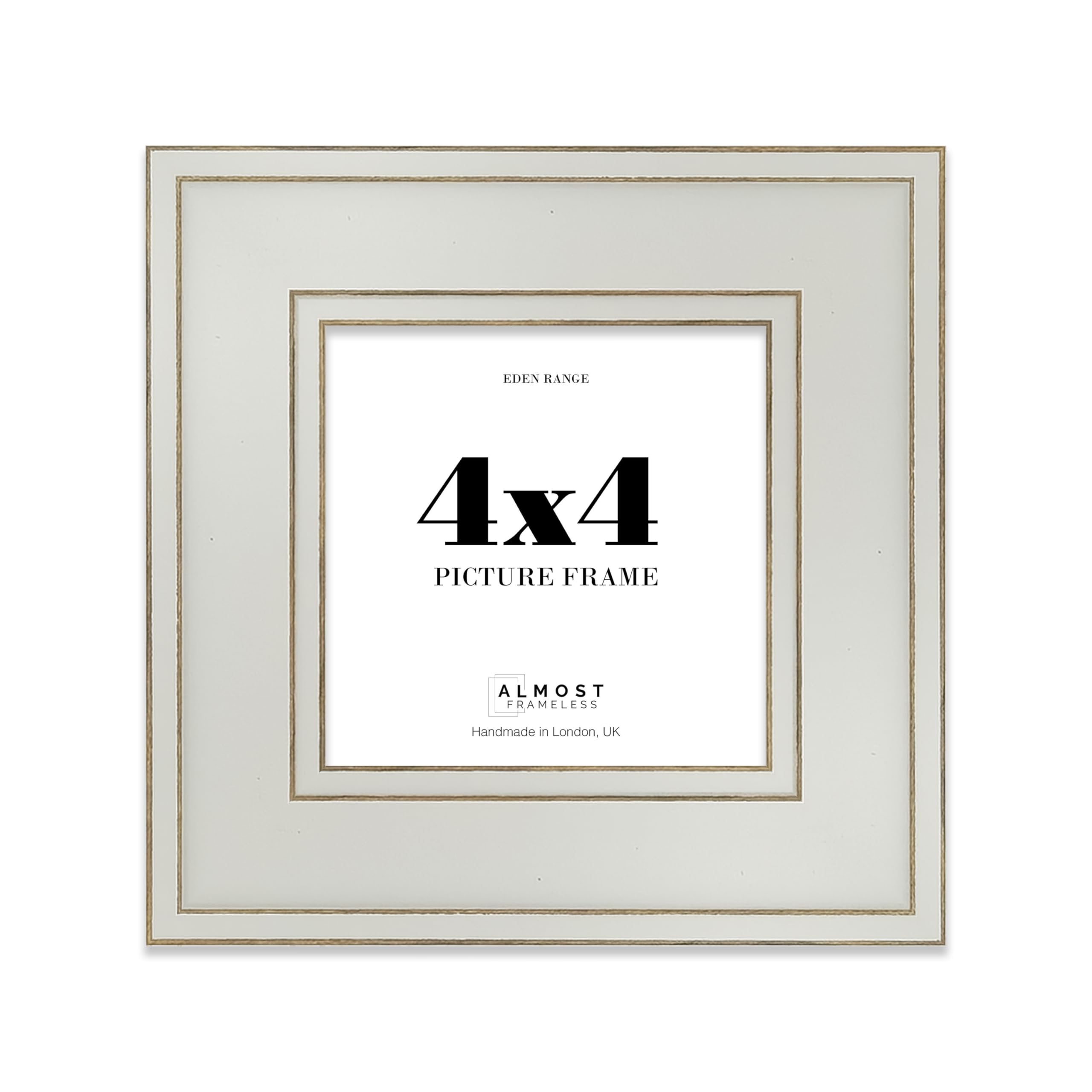 4x4 Light Grey Picture Frame - Shabby Chic Photo Frame with Distressed Finish, Gold Trim, Wall Hooks and Kickstand, 37mm Edge - 1 Pack
