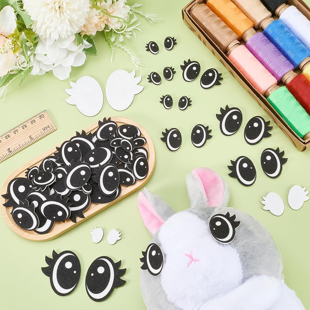 FINGERINSPIRE 120 Pairs Felt Eyes for DIY Craft 4 Sizes Oval Amigurumi Eyes for Dolls Craft Projects Soft Material Craft Eye with Classic Black and White Design Ample Supply for Dolls Creations
