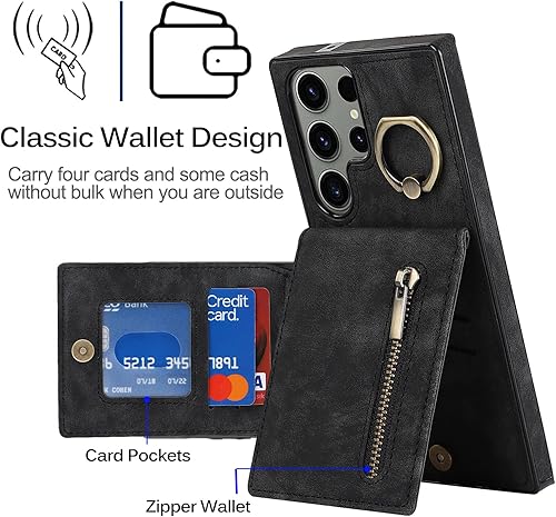 Miniatura 2 de Miimall Funda de piel sintética para Samsung Galaxy S23 Ultra con soporte para tarjetas, funda de piel sintética para Galaxy S23 Ultra con soporte