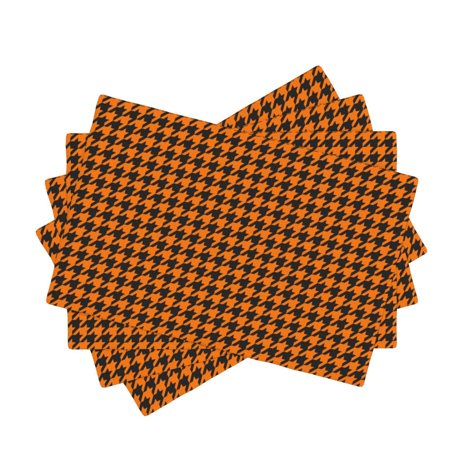 Set de table lavable et thermorésistant en faux lin orange et noir x4