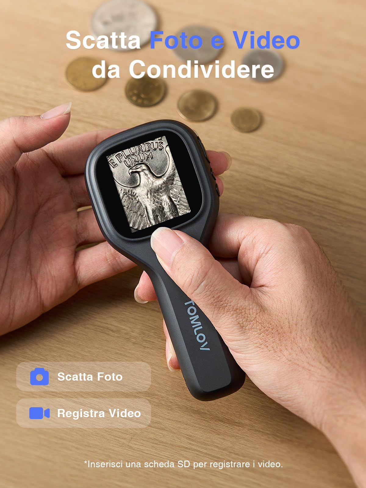 TOMLOV P10 Evo Microscopio per Adulti e Bambini, Lente Portatile con Schermo IPS da 2" per Monete, Insetti e Piante, Lente per Gioielli con Luce, Compatibile con Windows/macOS – Nero