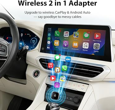 Sunweyer 2026 Latest Wireless CarPlay & Android Auto Dongle 2 in 1 Auto Connect Box,USB Type-C Port,Supports Online Updates Wired to Wireless Adapter (S42)
