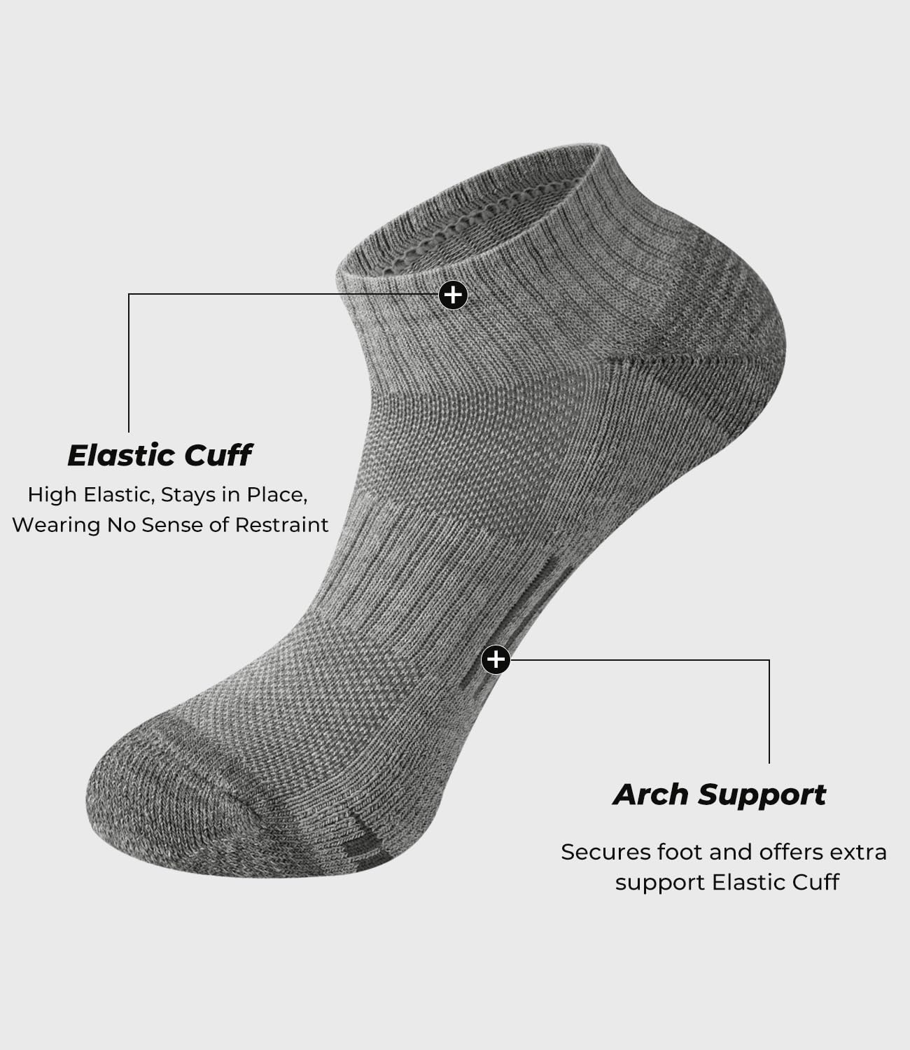 BAMBOO COOL Calcetines de tobillo para hombre, atléticos, de corte bajo, acolchados, absorben la humedad, calcetines para correr, soporte de arco transpirable, paquete de 6