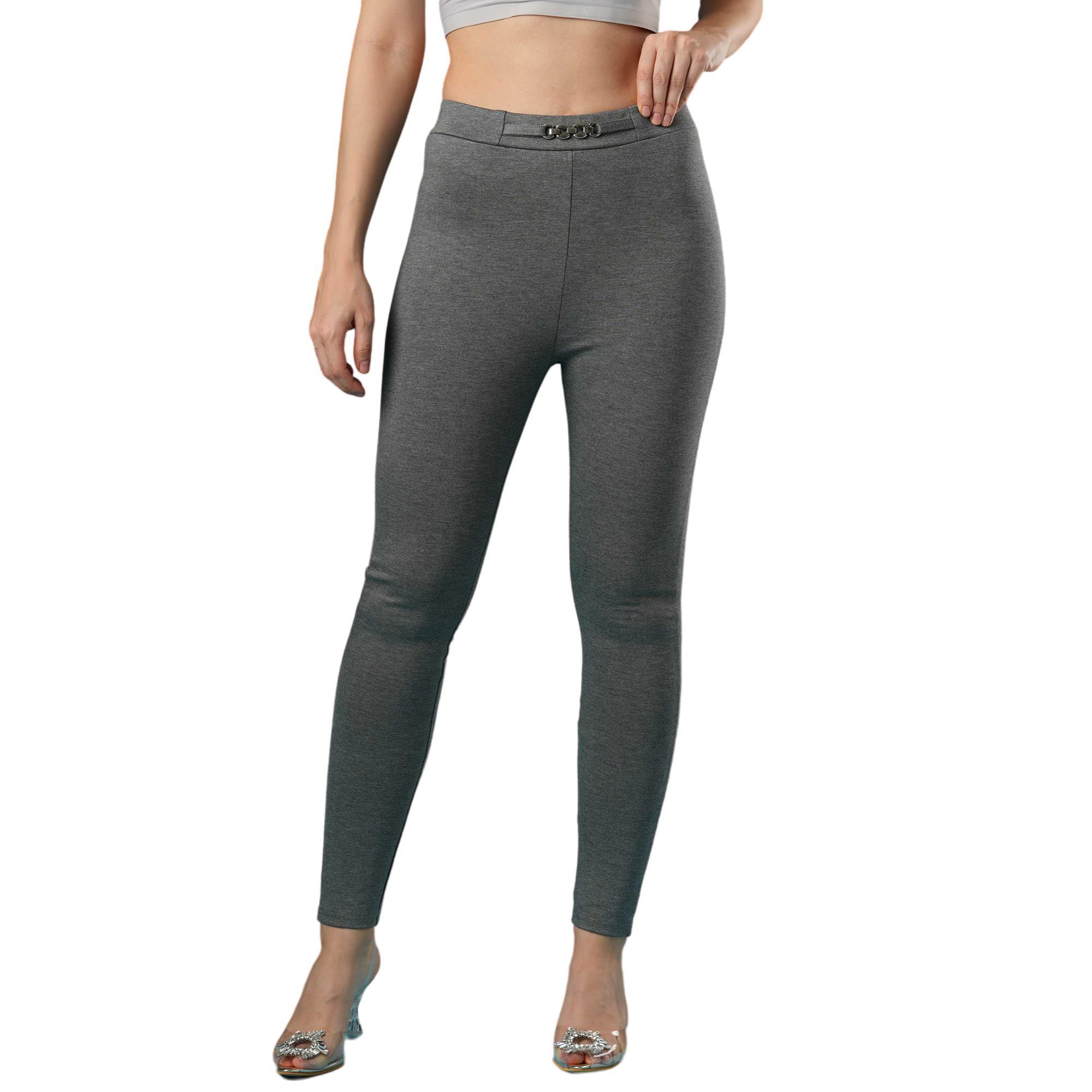 Women Grey Mid Rise Stretchable Skinny Fit Treggings-image-37