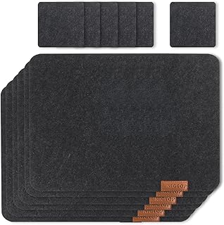 Tischsets Filz Platzsets Abwaschbar 40x32 cm Tischsets Abwischbar Platzset,6er Filzuntersetzer Platzdeckchen+6er Glas Untersetzer,Grau