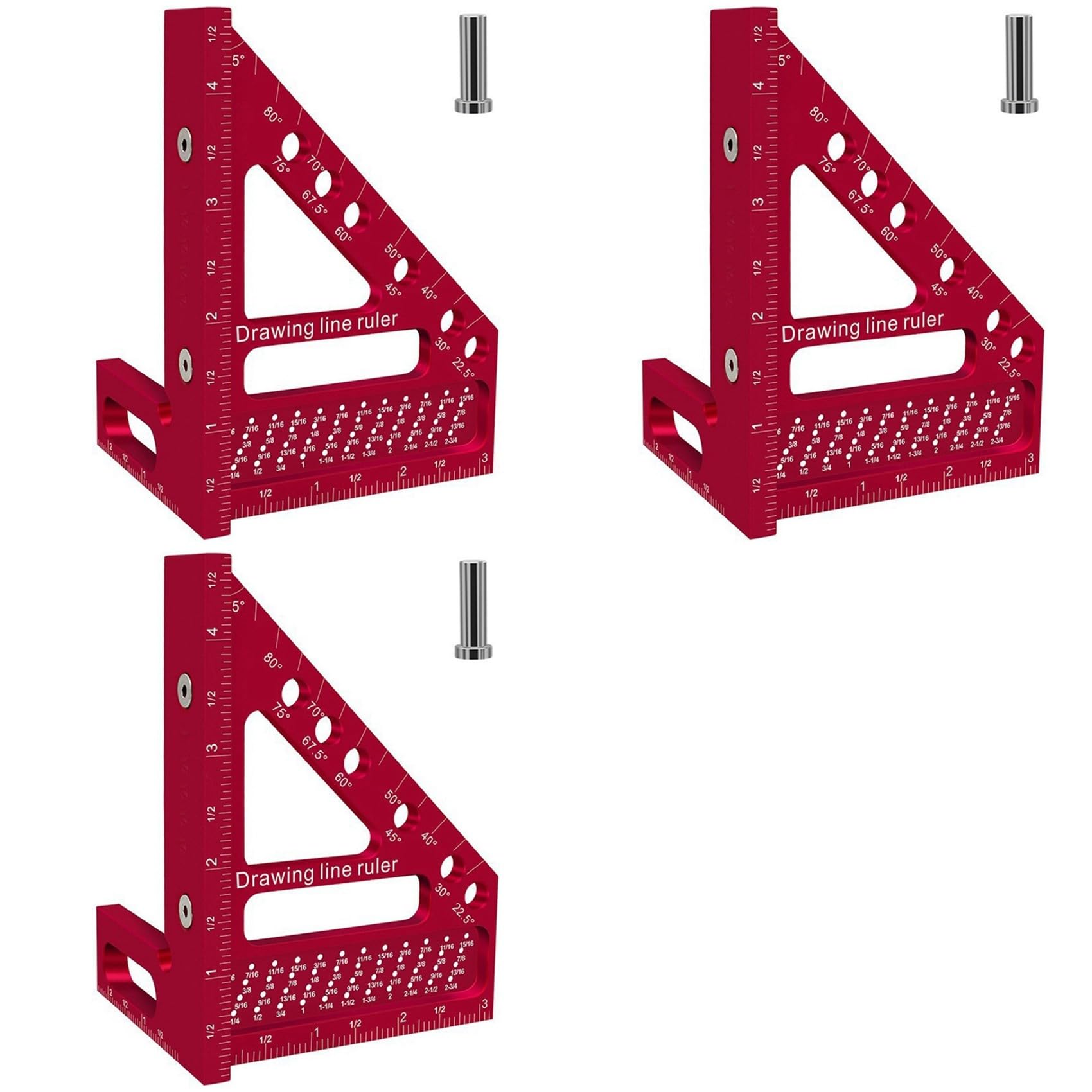 Jnchdghwa Red 3X Woodworking Carpenter Square Hole Scribing Ruler Measuring Ruler With Angle Pin Construction