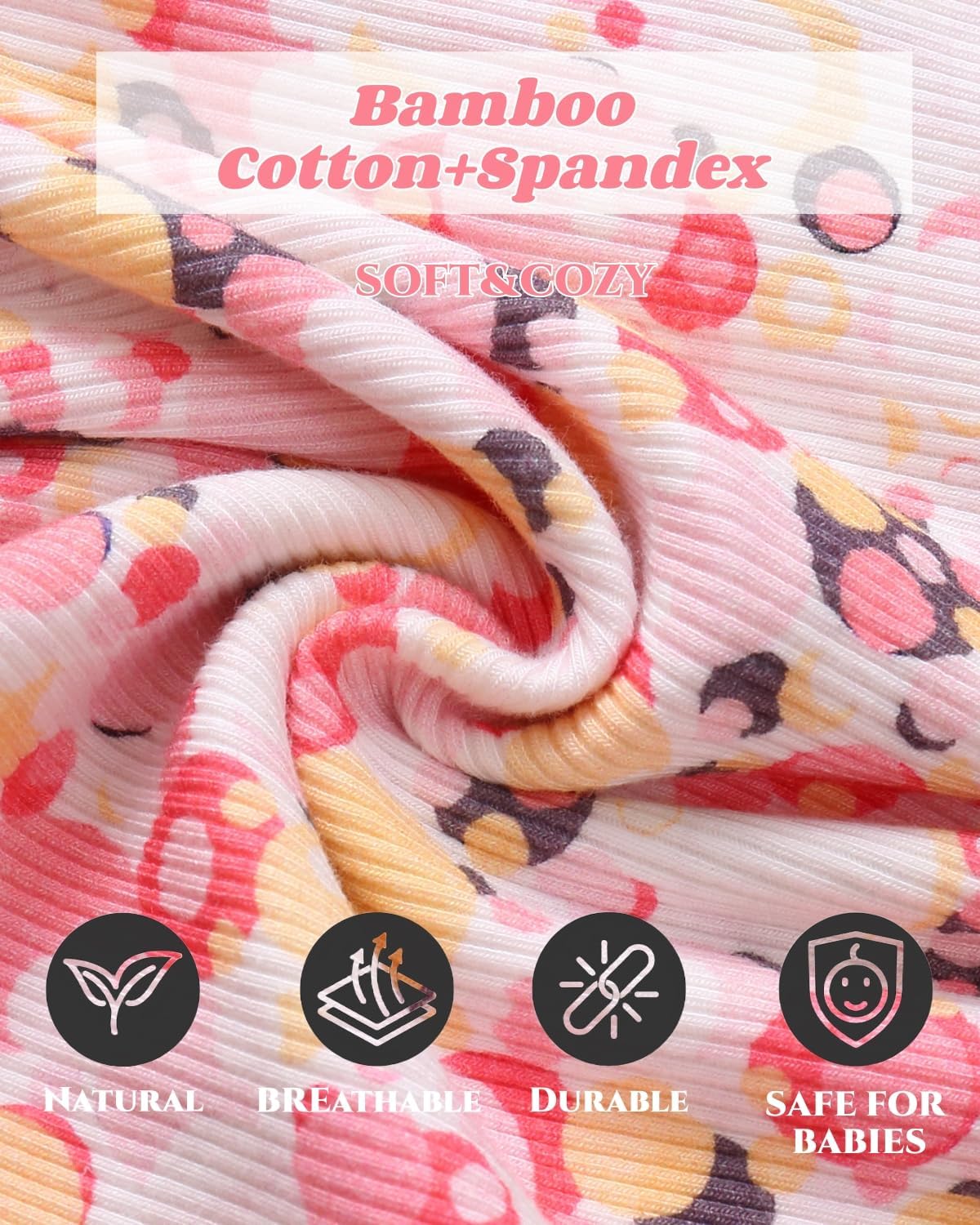 Bafeicao Bamboo Viscose Baby Girl Pajamas Romper Soft Ribbed 2 Way Zipper sleepers Long Sleeve Footless Pjs - Image 6