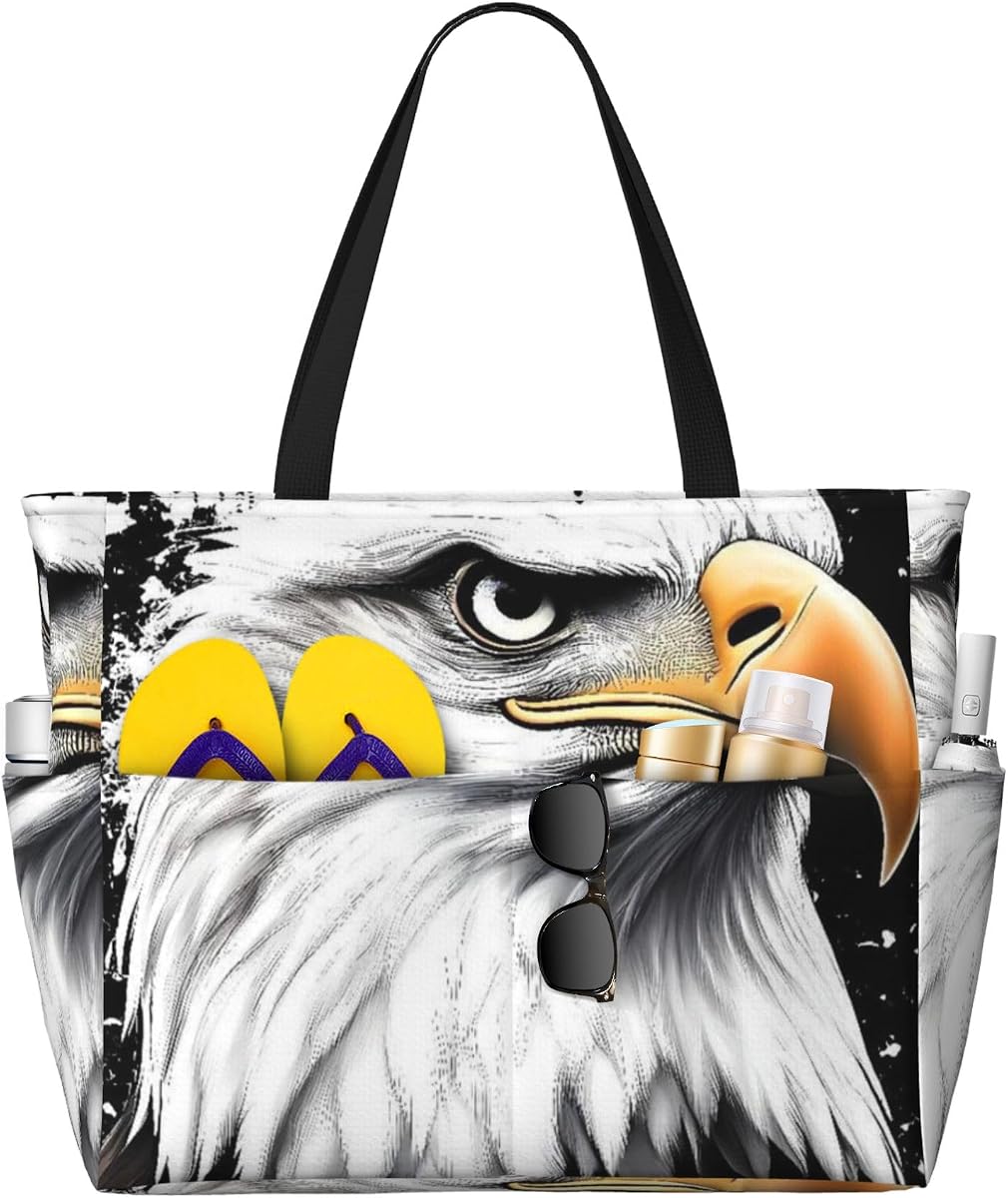 Large Beach Bag Waterproof Sandproof Zipper Beach Tote Pool Bag Landscape With Sunflowers