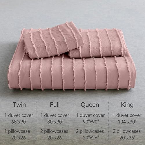 Miniatura 6 de JELLYMONI Funda de edredón rosa tamaño individual  Juego de funda de edredón de microfibra copetuda de 3 piezas, funda de edredón bohemia a rayas