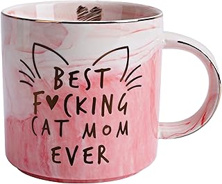 Cat Mom Gifts for Women - Crazy Cat Lady Coffee Mug Gift for Kitten Lover, Daughter, Sister, Aunt, Wife, Best Friends, BFF, Coworkers, Her - Best Mom Ever - Pink Marble Mug, Ceramic 11.5oz Cup