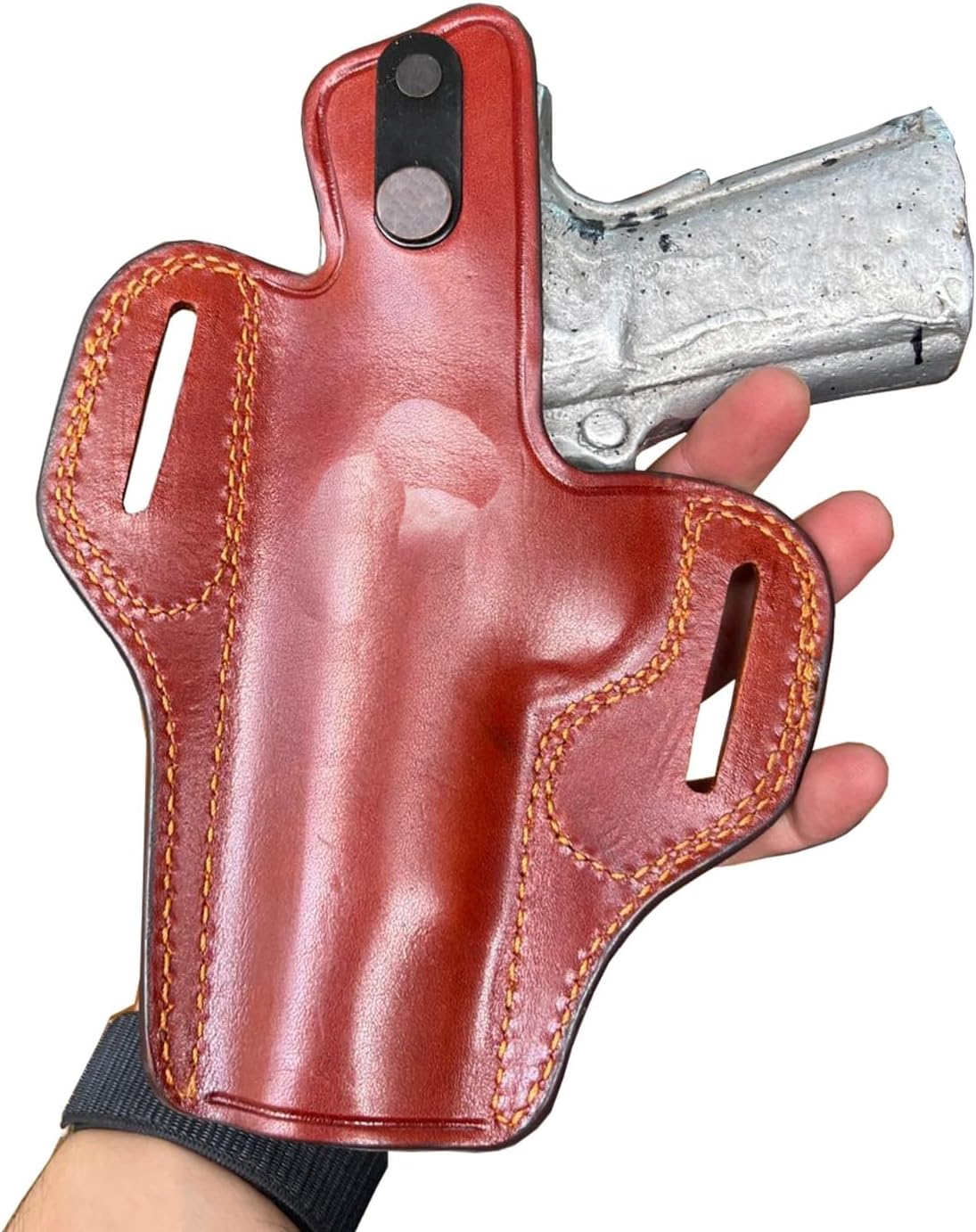 EDS Leather Gun Holster for Browning Hi Power & Similar Guns Cocked Ready Owb Thumbreak Brown Right Hand