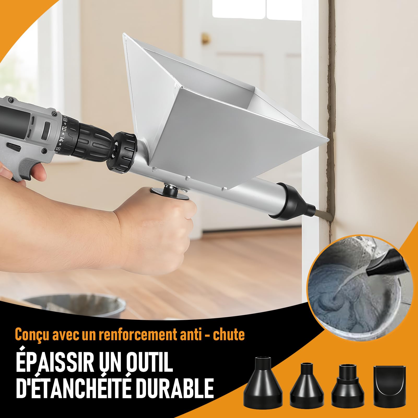 Pistolet à Mortier Électrique avec 8 Buses Amovibles+2 Poignées Antidérapantes, Pistolet Joint Électrique Portable, Pistolet à Joints Électrique pour Mortier Joints Murs en Pierre et Sols