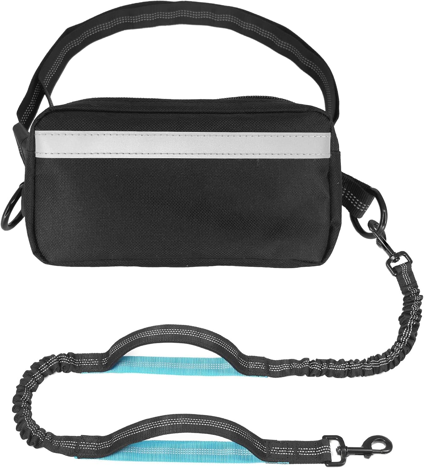 Hands-Free Dog Leash with Adjustable Waist Belt, Dual Handles, Shock Absorbers & Pouch for Walking, Running, Jogging, Black
