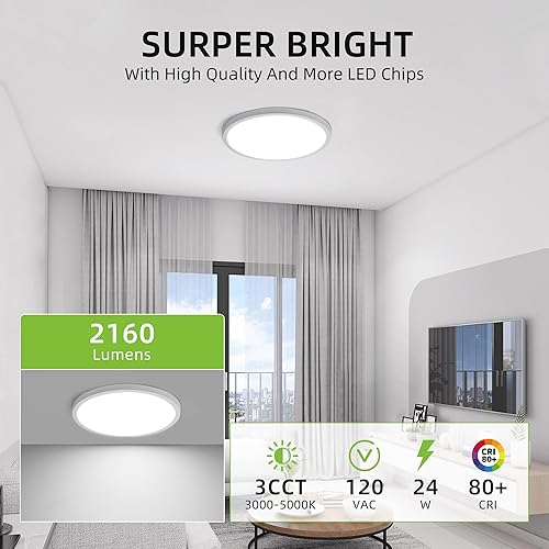 Miniatura 2 de hykolity Paquete de 2 luces LED redondas CCT de 12 pulgadas seleccionables, 24 W, 3000 K/4000 K/5000 K, montaje empotrado con borde para cocina,