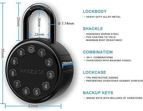 Miniatura 3 de Candado de combinación electrónica con respaldo de llave, adecuado para uso al aire libre y resistente, resistente al agua, IP65 resistente a la