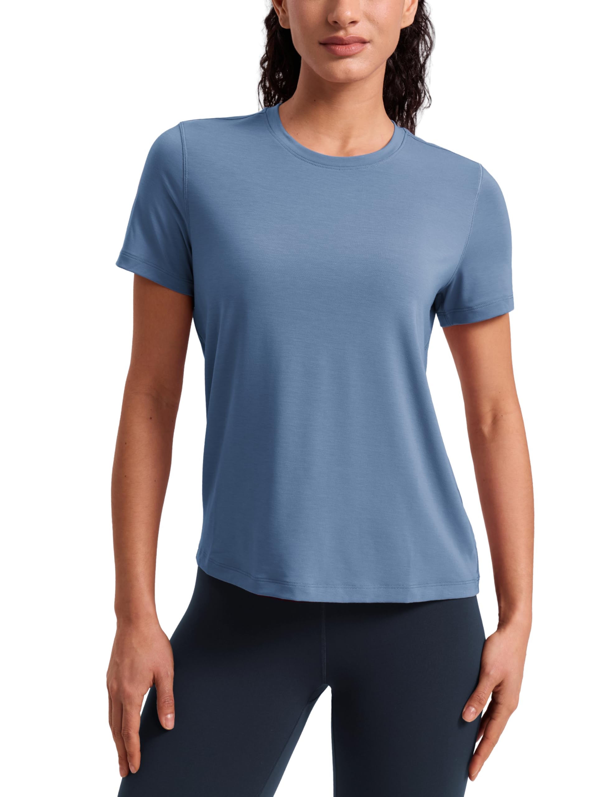 CRZ YOGA Quick Dry Workout Tops for Women Hip Length - Athletic Running Gym Yoga Short Sleeve Shirts Crewneck Basic Tees — view 12
