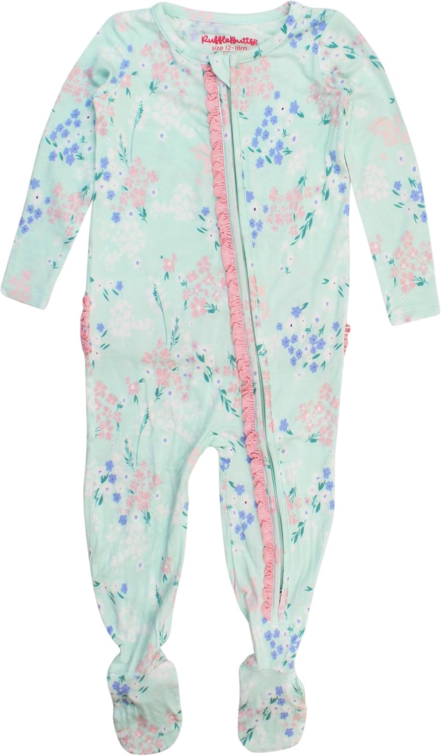 RuffleButts SoftSnooze™ Viscose from Bamboo Baby Girls Ruffle One Piece Footie Pajamas