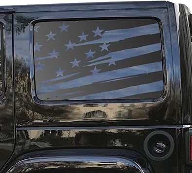 Distressed USA Flag Decals For 2007-2024 Jeep Wrangler JKU 4 Door only - Hardtop Windows - Custom Design XR1-JK4.A