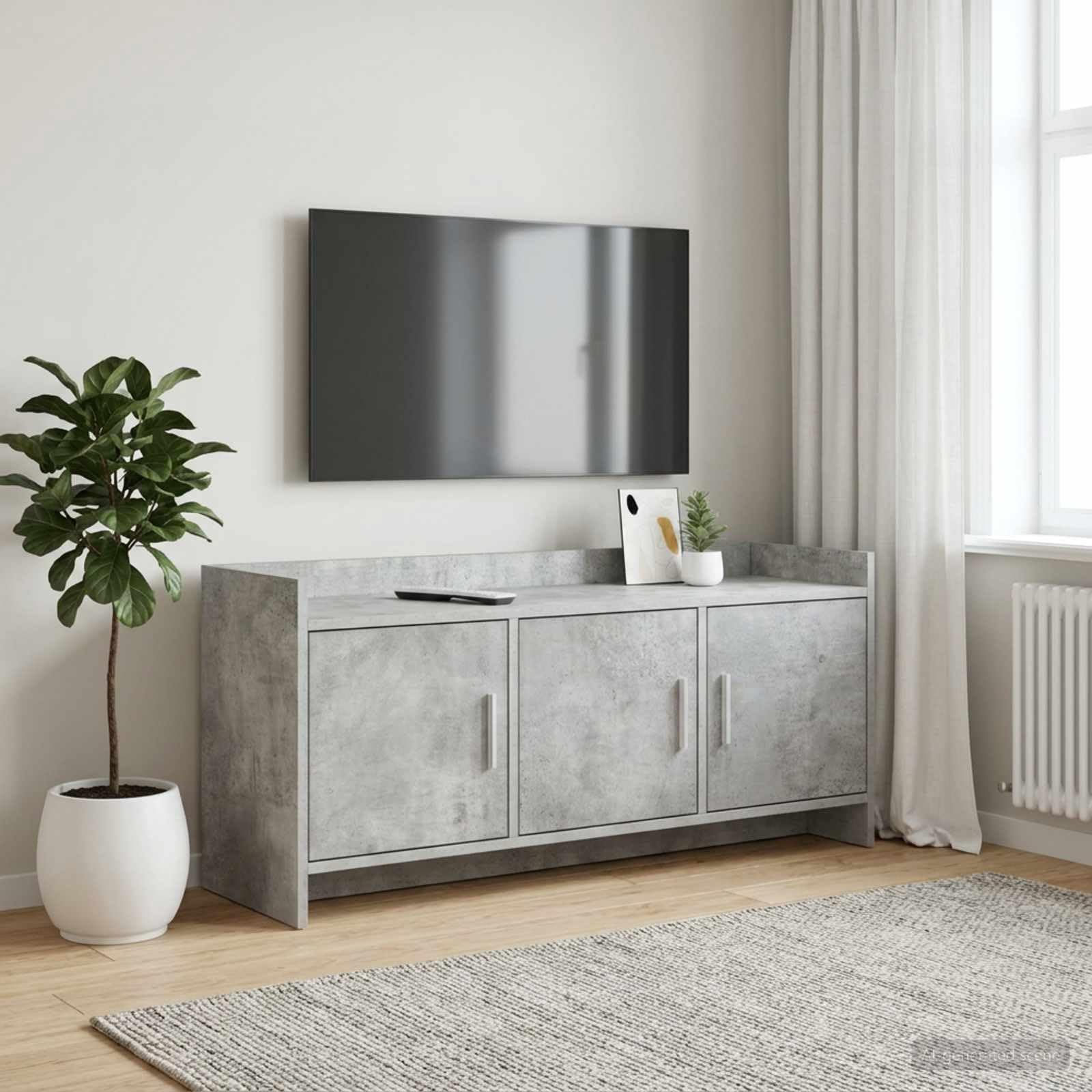 Szafka pod telewizor, betonowa, szara, wykonana z materiału drewnopochodnego, 102 x 33 x 47 cm, z 3 drzwiami, szafka pod telewizor, szafka pod telewizor, do przechowywania, do salonu, kina