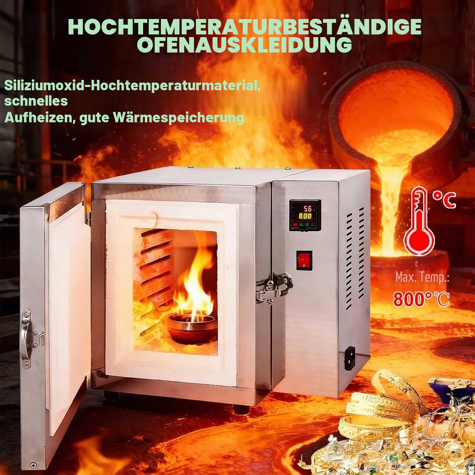Elektrischer Brennofen für Keramik zu Hause, Digitaler PID-Regler mit ±1°C Genauigkeit, Mini-Brennofen für Schmuck, Metall-Ton, Keramik, Emailschmelzen, DIY-Bastelarbeiten (15x15x20cm)