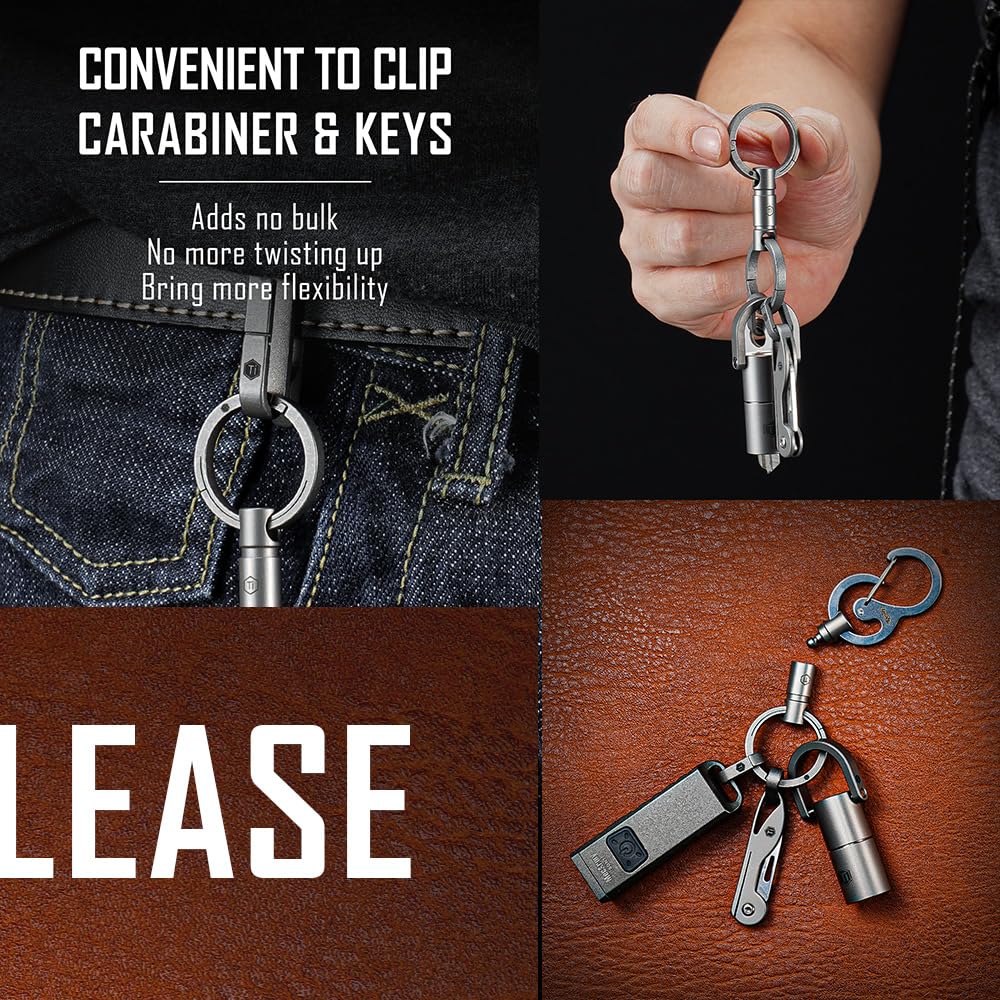 KeyUnity Connecteur porte-clés amovible, porte-clés pivotant à double extrémité en titane pour mousqueton