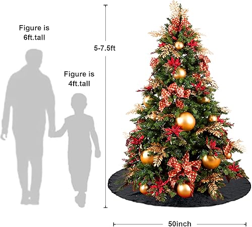 Miniatura 5 de Poise3EHome Falda negra para árbol de Navidad, tapete de árbol de Navidad de 50 pulgadas con lentejuelas para árbol de 9 pies, decoración de